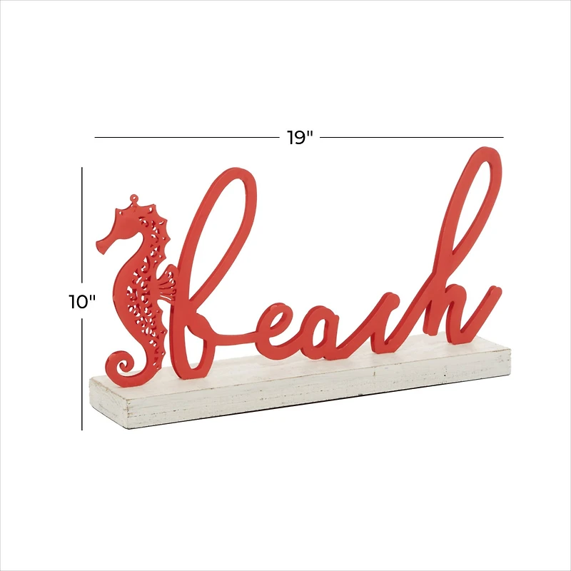 19" Red Coastal Beach Sign