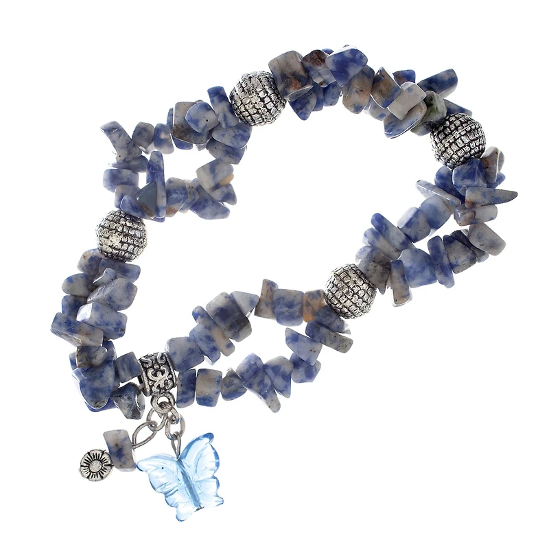 John Bead Sodalite Natural Blue Stone Bracelet with Butterfly Charm