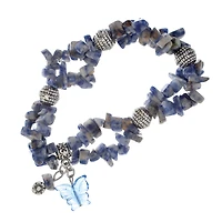 John Bead Sodalite Natural Blue Stone Bracelet with Butterfly Charm