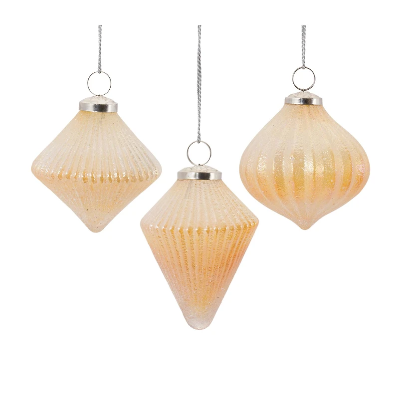 Peach Ribbed Glass Ornament Set