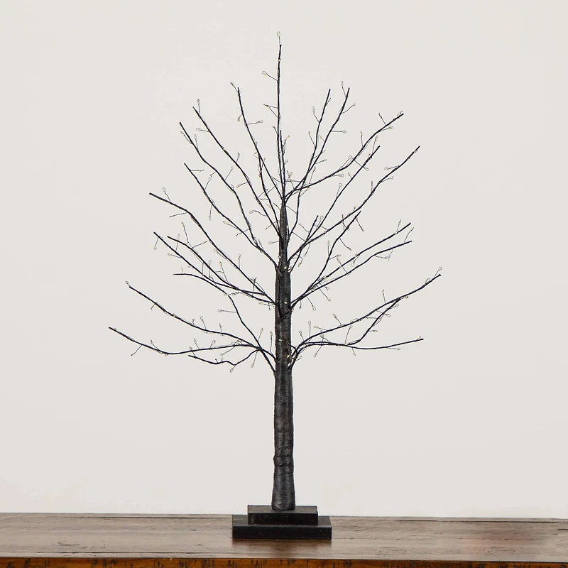 2ft. Pre-Lit Artificial Halloween Black Twig Tree with 210 Warm White Fairy Copper Wire LED Lights