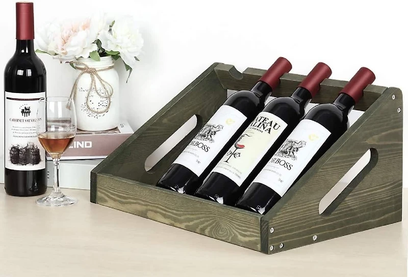 Olive Green Rustic Wood Wine Bottle Holder