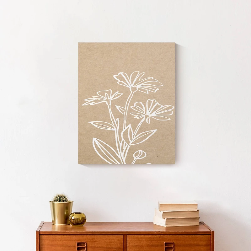 White Flowers On Neutral 16" x 20" Canvas Wall Art