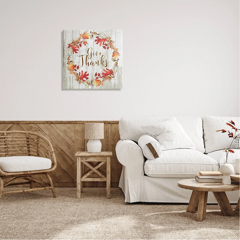Stupell Industries Give Thanks Autumnal Wreath Canvas Wall Art