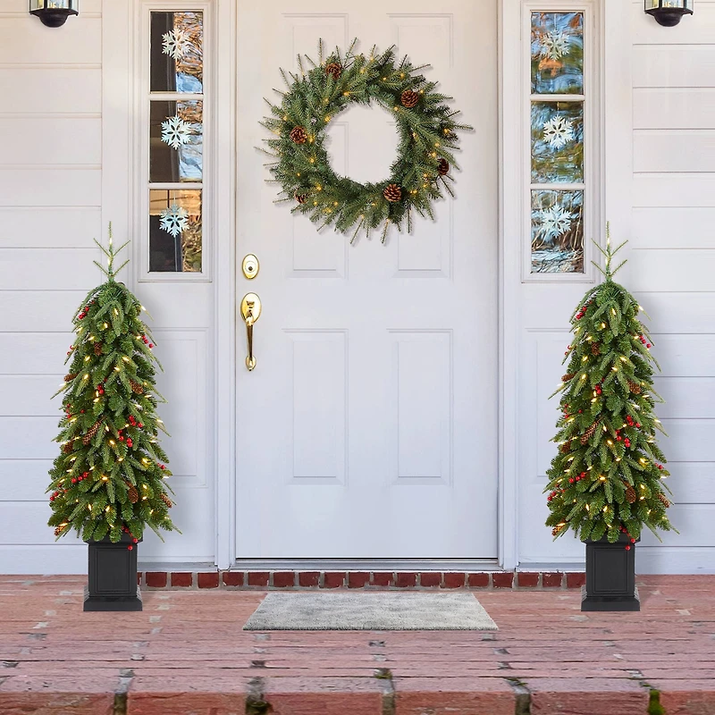 Glitzhome® 4ft Pre-lit Green Artificial Christmas Porch Tree, Warm White Lights