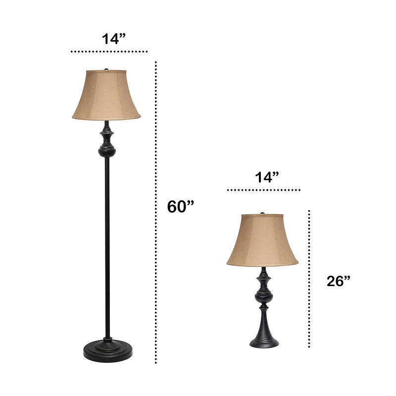 Lalia Home 3-Piece Restoration Bronze Lamp Set