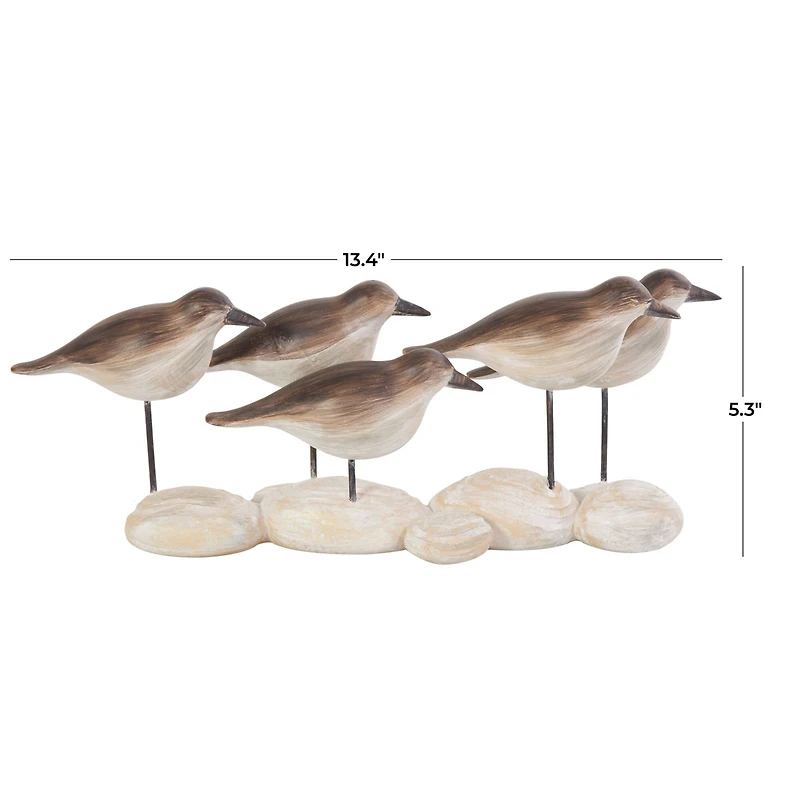 13" Brown Polystone Bird Sculpture with Cream Rock Inspired Base