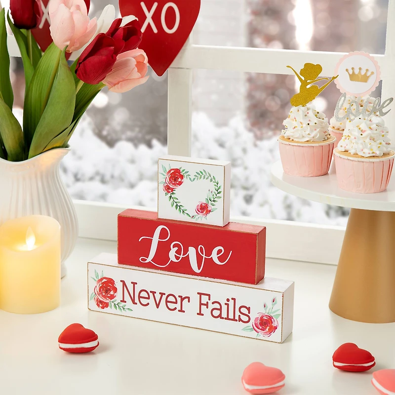 Glitzhome® 9.5" Valentine's Wooden Block Tabletop Sign
