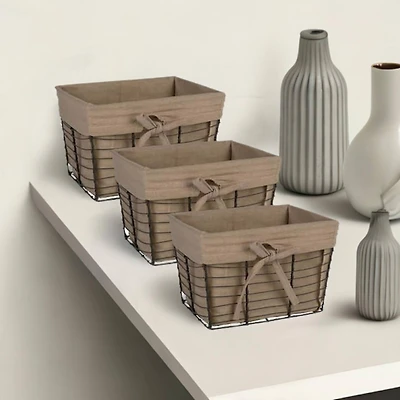 DII® Small Desert Taupe Lined Vintage Wire Basket, 3ct.
