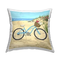 Stupell Industries Blue Beach Bicycle Flower Basket Throw Pillow, 18" x 18"