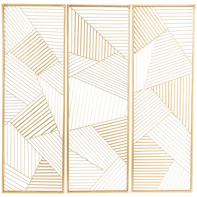 CosmoLiving by Cosmopolitan Gold Metal Geometric Wall Decor with Gold Frame Set of 3 16", 48"