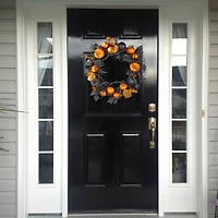 20'' Pumpkin with Orange Ornaments Halloween Wreath