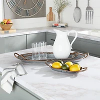 Set of 3" Grey Metal Farmhouse Tray, 14", 22", 28"