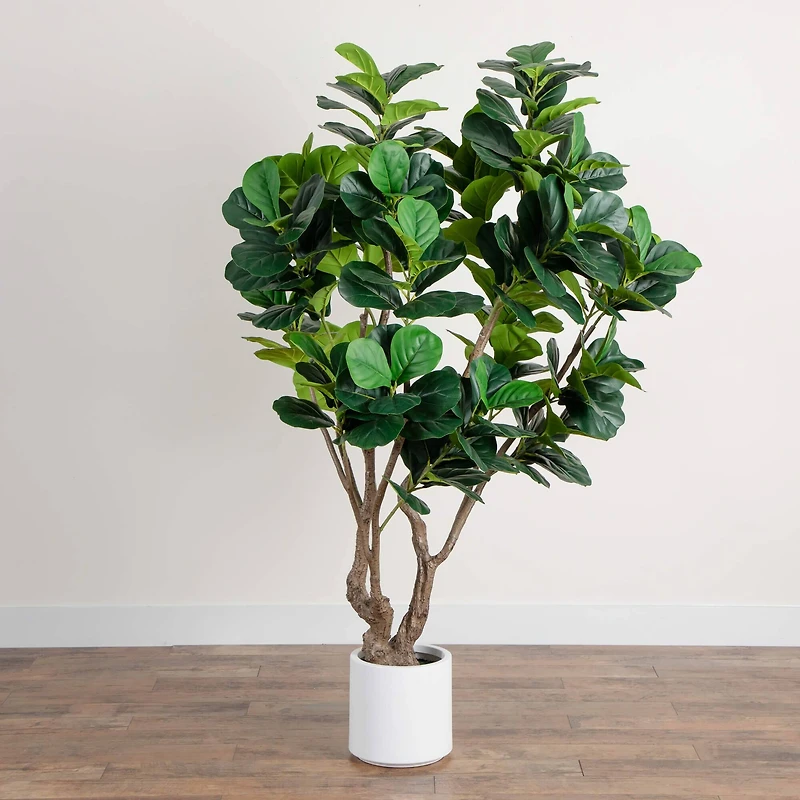 6ft. Artificial Grand Fiddle Leaf Tree in White Decorative Planter