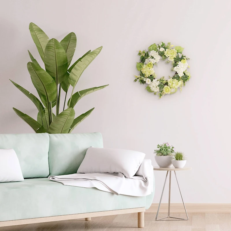 24" White Spring Hydrangea & Rose Wreath