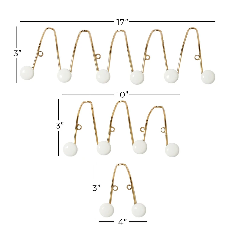 Set of 3 Gold Metal Glam Wall Hook, 4", 10", 17"