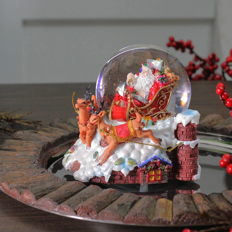 5.5" Santa Claus on Sleigh with Reindeer Musical Christmas Snow Globe