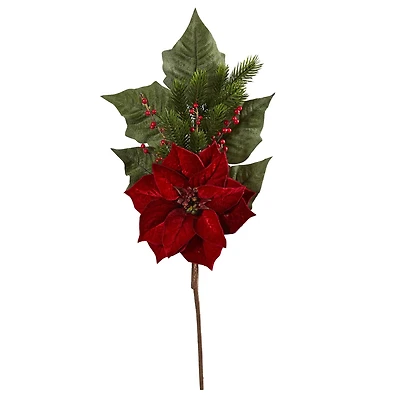 31” Poinsettia, Berries & Pine Artificial Flower Bundle Set, 3ct.