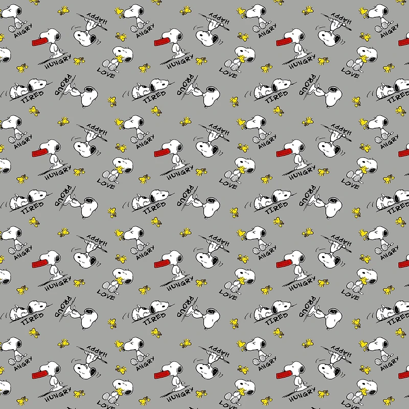 Peanuts® Snoopy & Woodstock Feelings on Gray Cotton Fabric