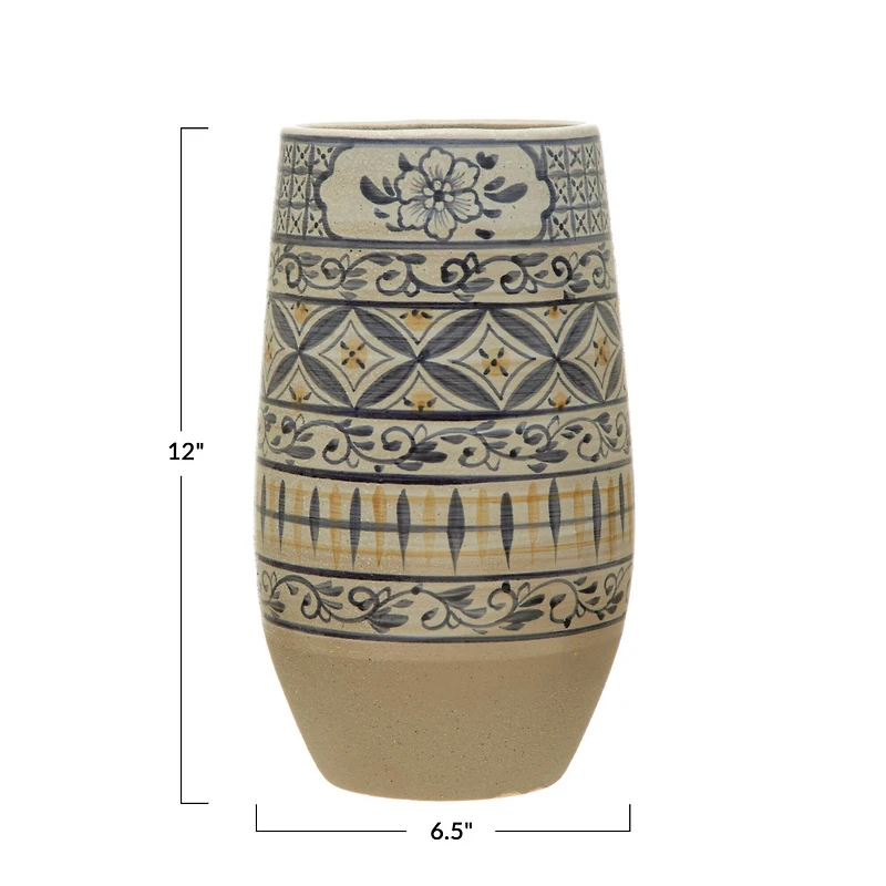 Hello Honey® 12" Blue & Yellow Hand Painted Stoneware Vase