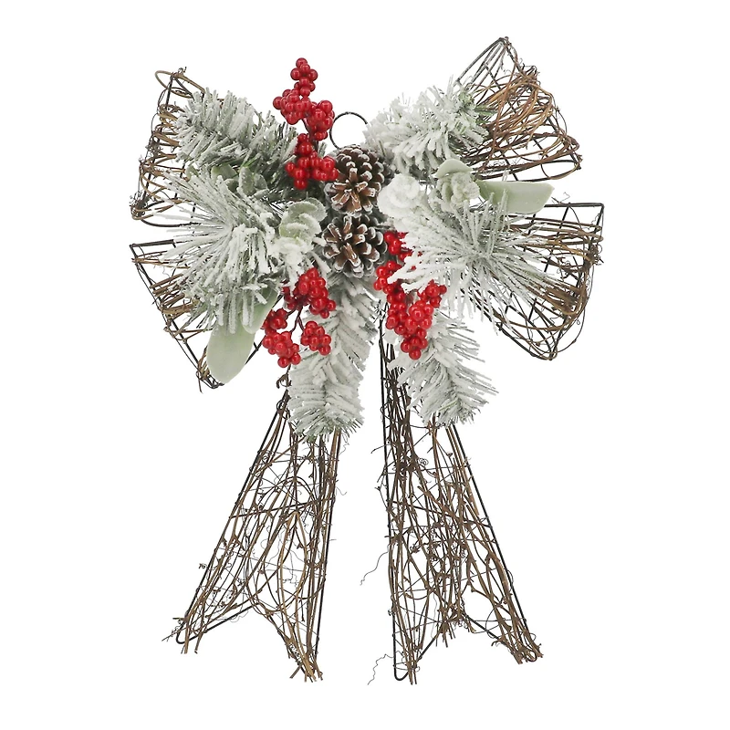 22" Snowy Pine & Red Berry Grapevine Bow by Ashland®