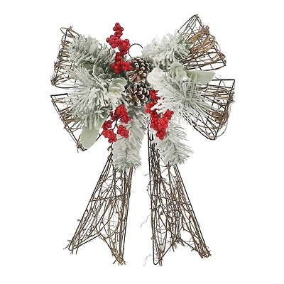 22" Snowy Pine & Red Berry Grapevine Bow by Ashland®
