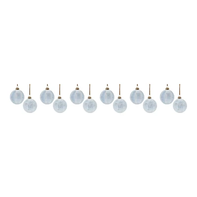3" Ribbed Blue & White Glass Ball Ornament Set