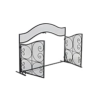 41" Black Metal Scroll Arched 1-Panel 2-Door Fireplace Screen with Mesh Backing