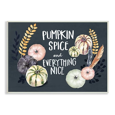 Stupell Industries Pumpkin Spice Everything Nice Phrase Autumn Harvest Feathers Wall Plaque