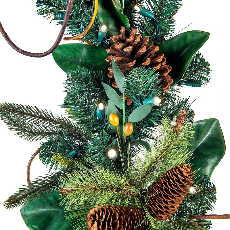 Village Lighting 9ft. Pre-Lit LED Magnolia Leaf Garland