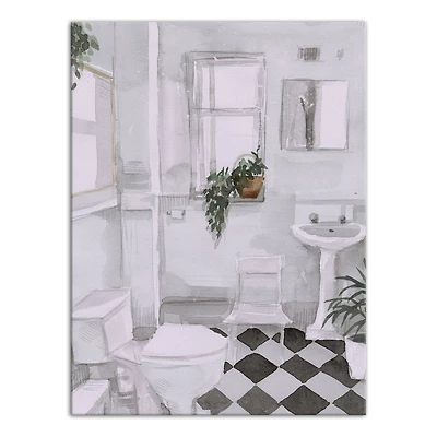 Black And White Bathroom 12" x 16" Canvas Wall Art