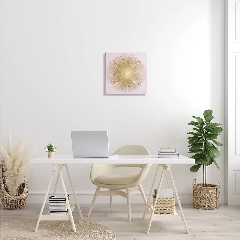 Stupell Industries Minimal Abstract Glam Sunburst Lines Over Pink Canvas Wall Art