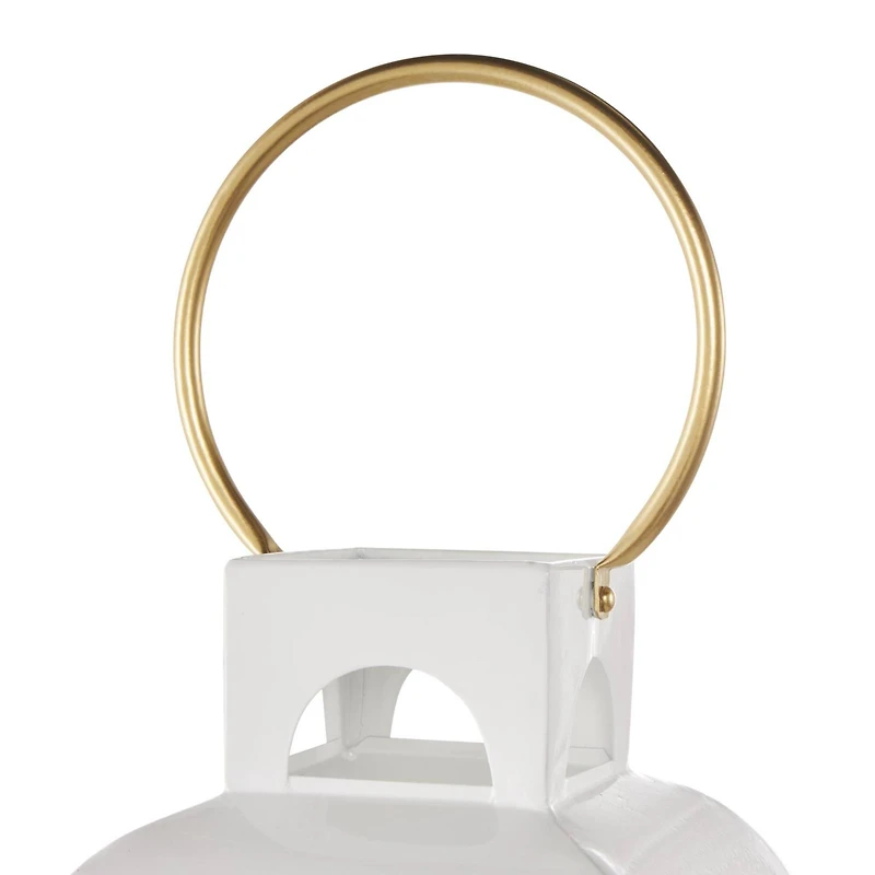 27" White Metal Arched Cutout Candle Lantern