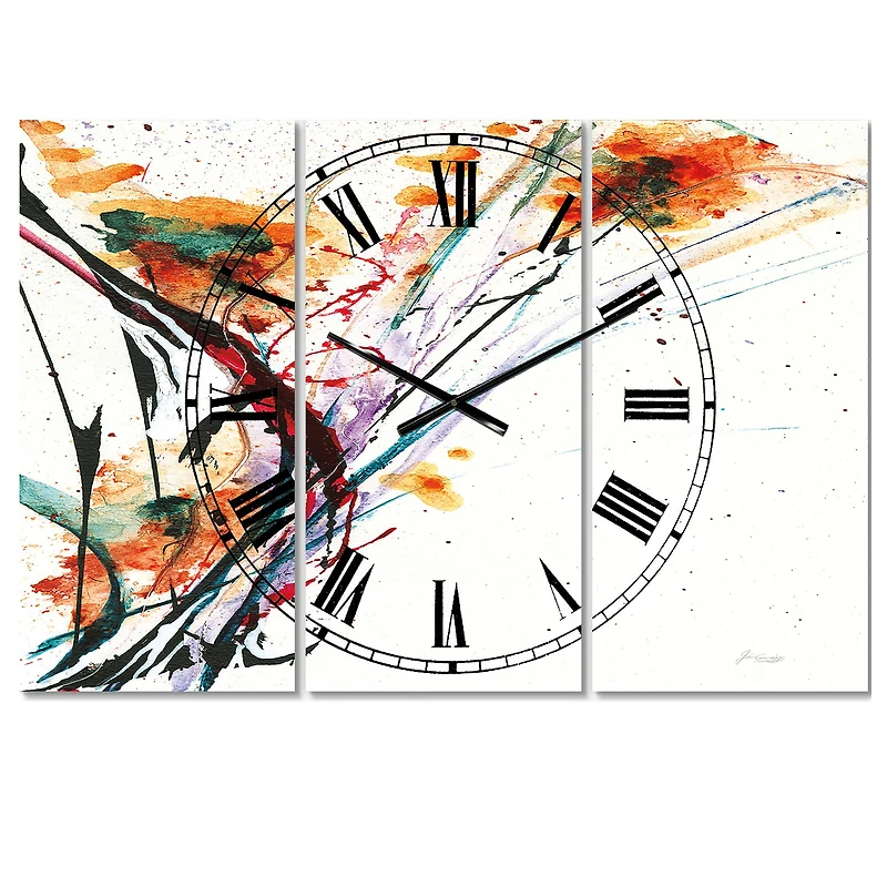 Designart 'Abstract Handpainted Orange Flowers Traditional Multipanel Wall Clock