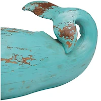 Teal Polystone Distressed Whale Sculpture Set