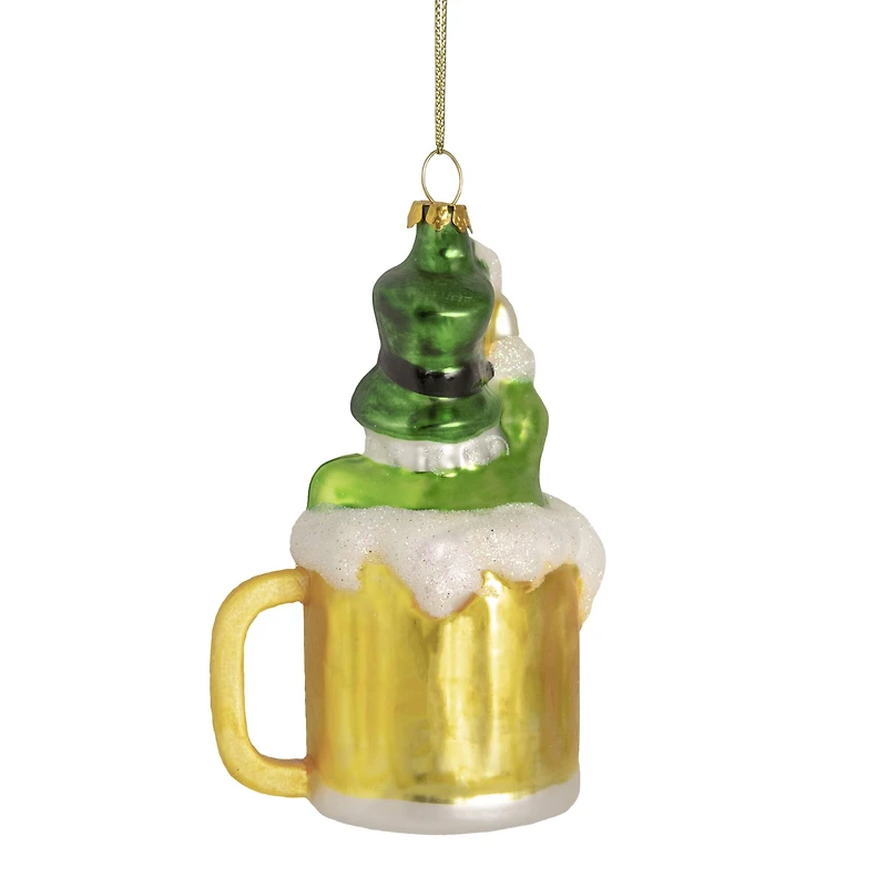5" Luck of the Irish Leprechaun and Gold Beer Mug Glass Ornament