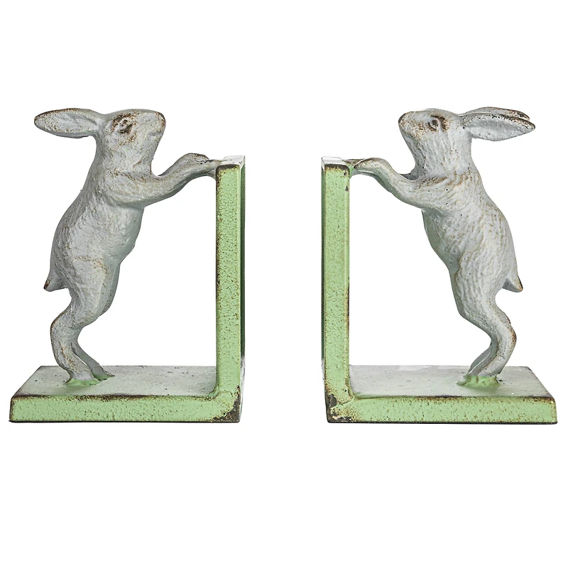 Hello Honey® 6" Gray & Green Iron Rabbit Bookends Set