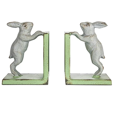 Hello Honey® 6" Gray & Green Iron Rabbit Bookends Set
