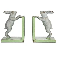 Hello Honey® 6" Gray & Green Iron Rabbit Bookends Set