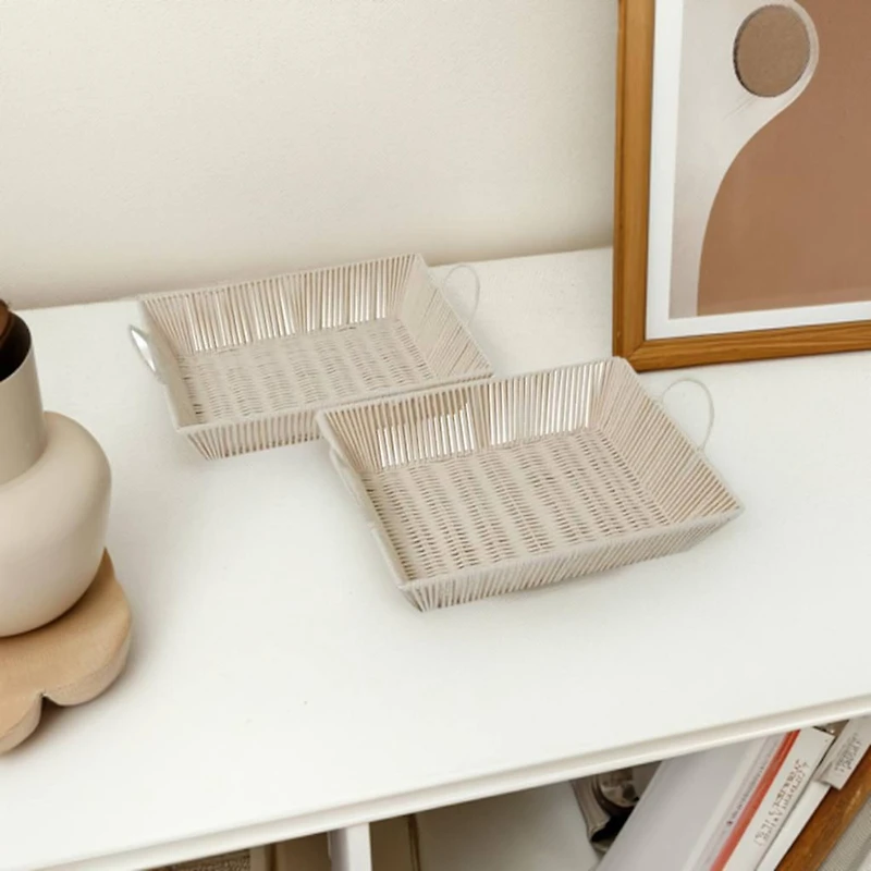 The Novogratz Cream Cotton Handmade Woven Storage Basket with Handles Set of 2 18", 17"