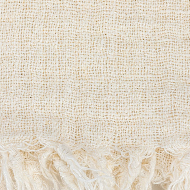 Hello Honey® Cream & Natural Stripes & Fringe Woven Linen Throw Blanket