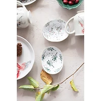 Hello Honey® 13.75" Oval Holiday Botanical Debossed Crackle Glaze Stoneware Platter