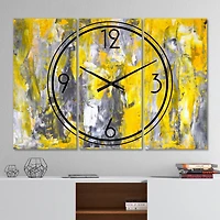 Designart Gray & Yellow Abstract Pattern Modern 3 Panel Wall Clock