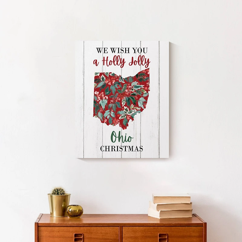 We Wish You a Holly Jolly Ohio Christmas Canvas Wall Art