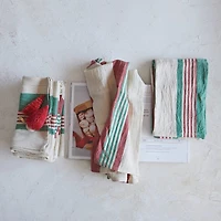 Hello Honey® Red & Green Cotton Stripe Printed Tea Towel Set
