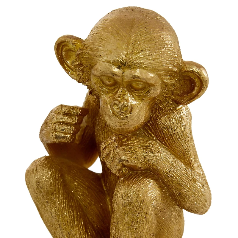 6" Gold Polystone Monkey Sculpture Set