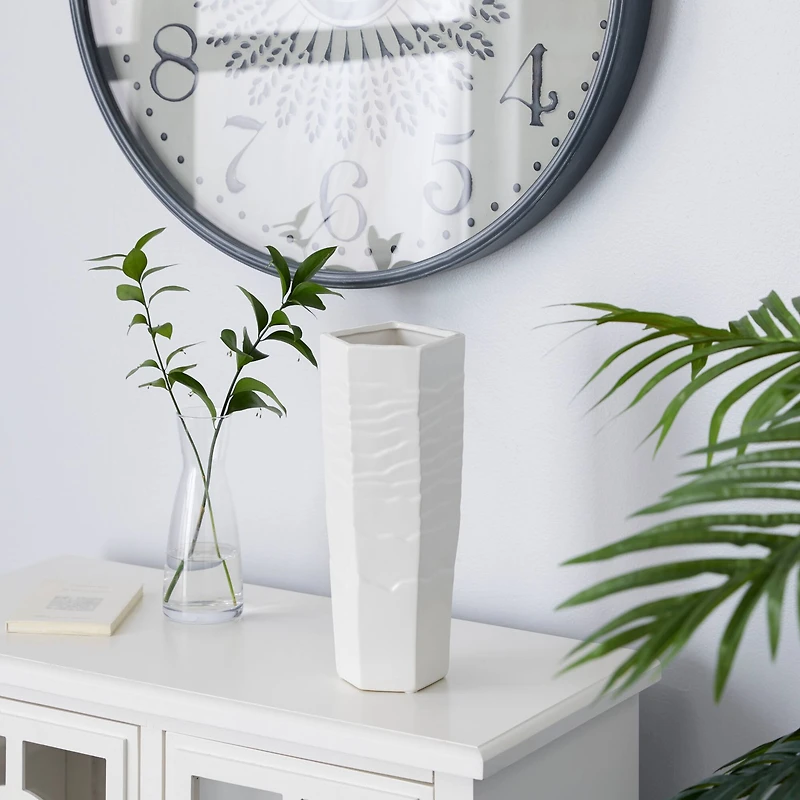 White Ceramic Contemporary Vase, 13" x 5" x 5"