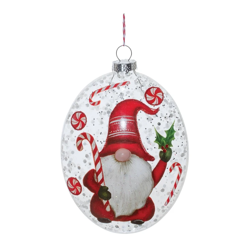 Peppermint Gnome Glass Disc Ornament Set