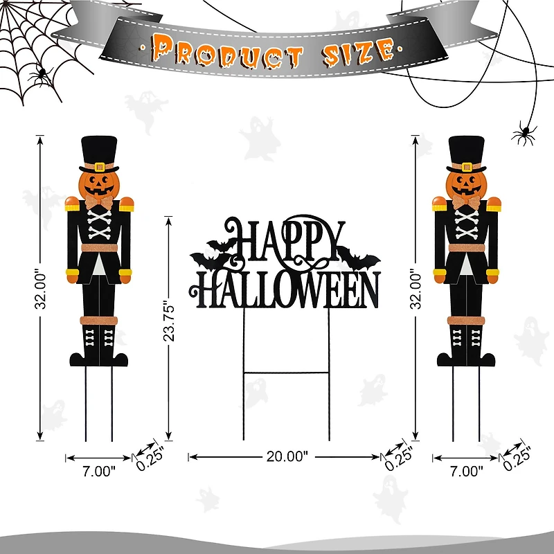 Glitzhome® 32"H Halloween Metal Nutcracker and HAPPY HALLOWEEN Yard Stake Set