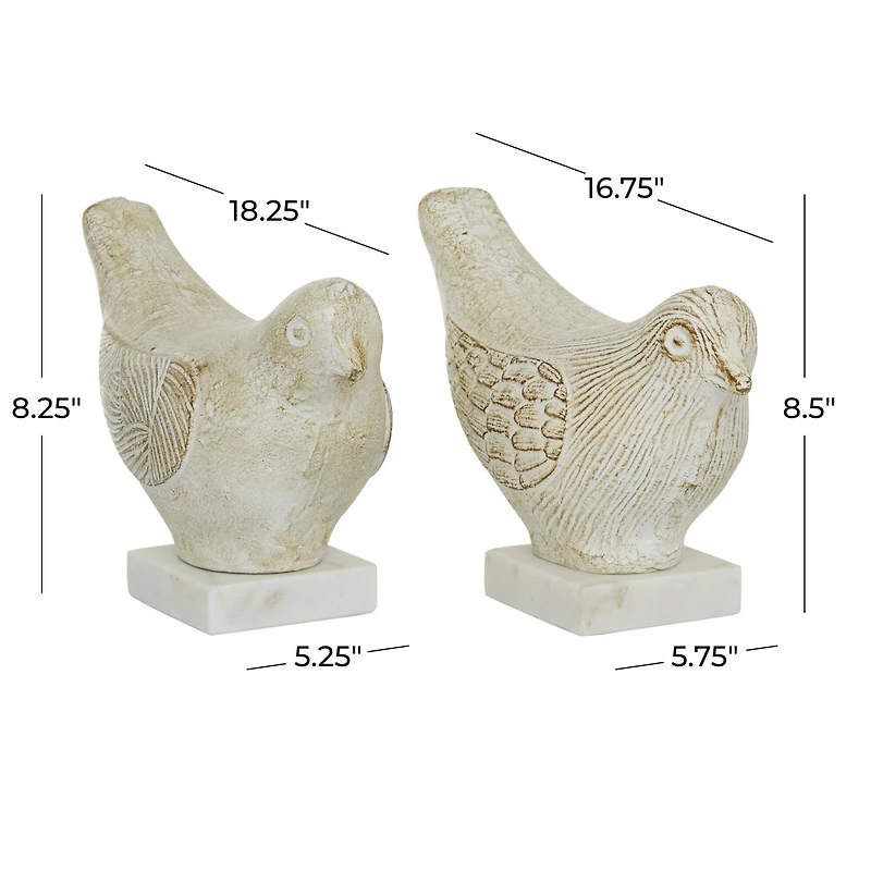 Set of 2 White Ceramic Coastal Bird Sculpture, 16.75", 18.25"